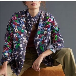 Anthropologie Vilagallo Embroidered Camo Jacket Size S